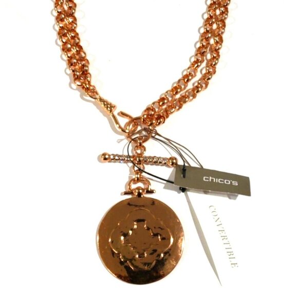 Chico's Rose Gold Crystal Convertible Necklace – Elegant Women's Fashion Jewelry - Picture 3 of 10